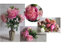 Bukiet sztuczny PIWONIA DUŻA z drobnymi kwiatkami i dodatkami 12 łodyg (wys. 55 cm, kwiat 11,5 cm) - 1 szt