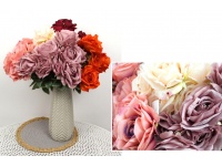 Bukiet sztuczny RÓŻA 9 łodyg 45 cm i kwiatów 12 cm mix kolor