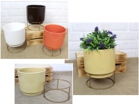 Doniczka ceramiczna IZA na stojaku z drutu 18,5x15,5 cm - mix kolor