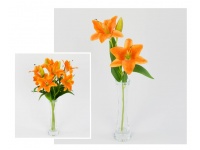Kwiat sztuczny Lilia - gałązka 50 cm 2 kwiaty 11 cm jeden pąk - POMARAŃCZOWA