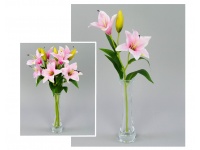 Kwiat sztuczny Lilia - gałązka 50 cm 2 kwiaty 11 cm jeden pąk - JASNO-RÓŻOWA