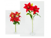 Kwiat sztuczny Lilia - gałązka 50 cm 2 kwiaty 11 cm jeden pąk - CZERWONA