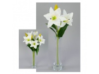 Kwiat sztuczny Lilia - gałązka 50 cm 2 kwiaty 11 cm jeden pąk - KREMOWA