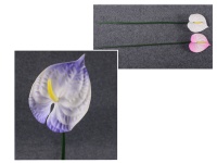 Kwiat sztuczny piankowy ANTURIUM (wys. 67 cm, kwiat 14x11 cm) - BIAŁO-FIOLETOWY - 1 szt