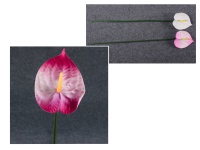 Kwiat sztuczny piankowy ANTURIUM (wys. 67 cm, kwiat 14x11 cm) - BIAŁO-CIEMNO RÓŻOWY - 1 szt