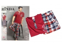 Piżama męska RINDA dł. spodnie i bluzka kr. rękaw z 3 guzikami KRATA NO:5464 - 1 szt