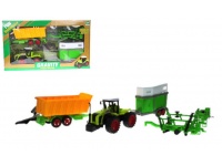 Traktor z przyczepą, wywrotką i maszyną rolniczą w kartonie 45x10x26 cm 