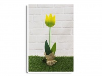 Tulipan dekoracyjny filcowy ZIELONO-ŻÓŁTY na drewnianej podstawie w jucie 38 cm