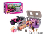 Auto dla lalek z przyczepą i akcesoriami w kartonie 49,5x14,5x28,5 cm