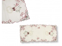 Bieżnik świąteczny KREMOWY wyszywany wzór (Poinsecja, dwie świece) 85x40 cm