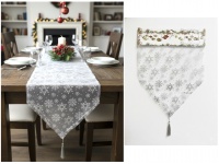 Bieżnik, szarfa na stół świąteczny, bożonarodzeniowy PŁATKI ŚNIEGU 180x35 cm SREBRNY