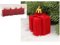 Bombka plastikowa, flokowana 6x4x4 cm PREZENT - kpl. 4 szt CZERWONA