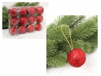 Bombka styropianowa - 4 cm CZERWONY BROKAT - kpl 12 szt