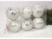 Bombka styropianowa 8 cm, kpl 6 szt BIAŁO-SREBRNA