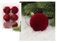 Bombki plastikowe flokowane 6 cm - kpl. 6 BORDOWE