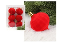 Bombki plastikowe flokowane 6 cm - kpl. 6 CZERWONE