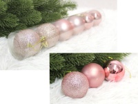 Bombki plastikowe TUBA 6 cm, kpl. 6 RÓŻOWE (połysk, mat, brokat)