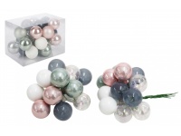 Bombki szkło na druciku dwie wiązki 2,5 cm, kpl 24 szt wys. 11 cm - RÓŻ, MIĘTA, GRANAT - mix