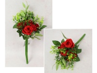 Bukiet, bukiecik RÓŻA z dodatkami wys. 33 cm, 7 łodyg (7 kwiatów 5x3 cm) CZERWONA
