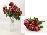 Bukiet HORTENSJA wys. 41 cm, 7 łodyg (7 kwiatów 9x4 cm) BORDOWA