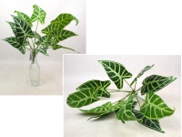 Bukiet liści silikonowych ALOKAZJA wys. 42 cm,12 łodyg ZIELONY z białymi liniami