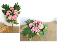 Bukiet mieszany DALIA, GERBERA wys. 38 cm, 7 łodyg (7 kwiatów 6 cm) RÓŻOWY