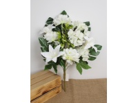 Bukiet mieszany DALIA, LILIA silikonowa, HORTENSJA wys. 55 cm, 12 łodyg (9 kwiatów 13 cm) BIAŁY