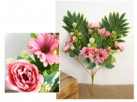 Bukiet mieszany PIWONIA, GERBERA wys. 39 cm, 7 łodyg (7 kwiatów 7-6 cm) RÓŻOWY