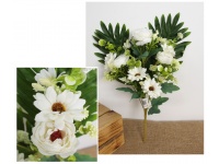 Bukiet mieszany PIWONIA, GERBERA wys. 39 cm, 7 łodyg (7 kwiatów 7-6 cm) BIAŁY