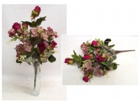 Bukiet mieszany RÓŻA CLEMATIS wys. 52 cm, 18 łodyg (9 róż 6x3 cm) - FIOLETOWO RÓŻOWY