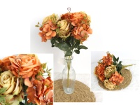 Bukiet mieszany RÓŻA, HORTENSJA wys.42 cm, 9 łodyg (9 kwiatów 10-8 cm)  POMARAŃCZOWO-BEŻOWY cieniowany