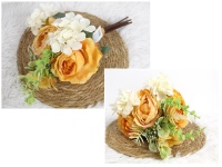 Bukiet mieszany RÓŻA, HORTENSJA wys.35 cm, 8 łodyg w pęczku (6 kwiatów 9-7 cm) POMARAŃCZOWO-KREMOWY