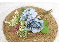 Bukiet mieszany RÓŻA, HORTENSJA wys. 32 cm, 5 łodyg w pęczku (2 kwiaty 7-6 cm) NIEBIESKI