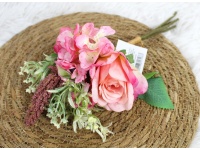 Bukiet mieszany RÓŻA, HORTENSJA wys. 32 cm, 5 łodyg w pęczku (2 kwiaty 7-6 cm) RÓŻOWY