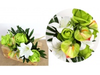 Bukiet mieszany RÓŻA, LILIA, ANTURIUM wys. 45 cm 10 łodyg (10 kwiatów 8-14 cm) BIAŁO ZIELONY