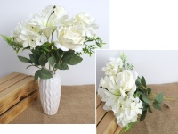 Bukiet mieszany RÓŻA, LILIA, HORTENSJA wys. 45 cm, 9 łodyg (9 kwiatów 12-6,5 cm) BIAŁY