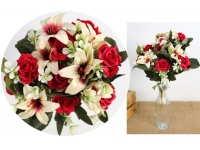Bukiet mieszany RÓŻA, LILIA wys. 40 cm 18 łodyg ( kwiaty 6-9 cm) CZERWONO BIAŁY
