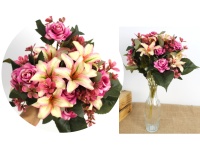 Bukiet mieszany RÓŻA, LILIA wys. 40 cm 18 łodyg ( kwiaty 6-9 cm) ECRU, RÓŻOWY