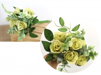 Bukiet pęczek RÓŻA z dodatkami wys. 33 cm 7 łodyg (7 kwiatów 5,5 cm) ZIELONA