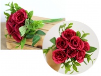 Bukiet pęczek RÓŻA z dodatkami wys. 33 cm 7 łodyg (7 kwiatów 5,5 cm) CZERWONA