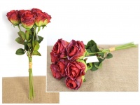 Bukiet, pęczek RÓŻA zasuszona wys. 45 cm, 7 łodyg (kwiat 6x5,5 cm) CZERWONA marmurkowa