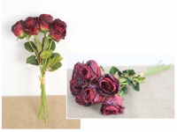 Bukiet, pęczek RÓŻA zasuszona wys. 45 cm, 7 łodyg (kwiat 6x5,5 cm) BORDOWA marmurkowa