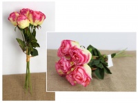 Bukiet, pęczek RÓŻA zasuszona wys. 45 cm, 7 łodyg (kwiat 6x5,5 cm) RÓŻOWO-ŻÓŁTA marmurkowa