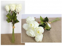 Bukiet, pęczek RÓŻA zasuszona wys. 45 cm, 7 łodyg (kwiat 6x5,5 cm) KREMOWA marmurkowa