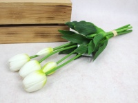 Bukiet, pęczek TULIPAN gumowy wys. 46 cm, 5 łodyg (3 kwiaty 5x4 cm + pąki) BIAŁY