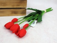 Bukiet, pęczek TULIPAN gumowy wys. 46 cm, 5 łodyg (3 kwiaty 5x4 cm + pąki) CZERWONY
