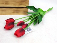 Bukiet, pęczek TULIPAN gumowy wys. 46 cm, 5 łodyg (3 kwiaty 5x4 cm + pąki) BORDO