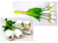 Bukiet pęczek TULIPAN gumowy wys. 30 cm 5 łodyg (3 główki 4,5x4 cm, 2 pąki) BIAŁY
