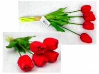 Bukiet pęczek TULIPAN gumowy wys. 41 cm 5 łodyg (5 główek 5,5x4,5 cm) CZERWONY