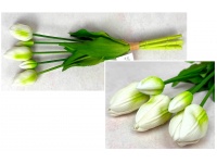Bukiet pęczek TULIPAN gumowy wys. 41 cm 5 łodyg (3 główki 6x4 cm, 2 pąki) BIAŁY